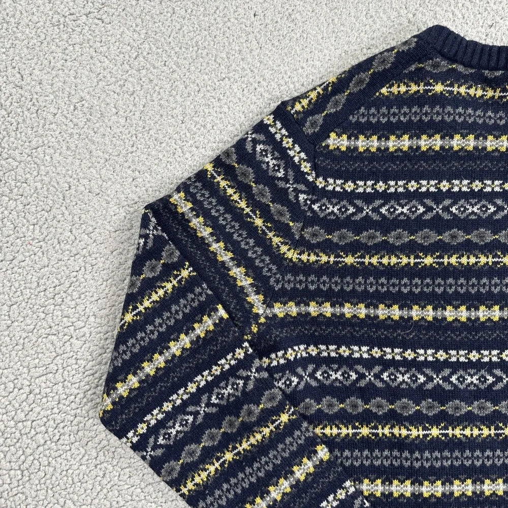 Banana Republic Sweater Men Medium Blue Fair Isle Striped Italian Yarn Wool